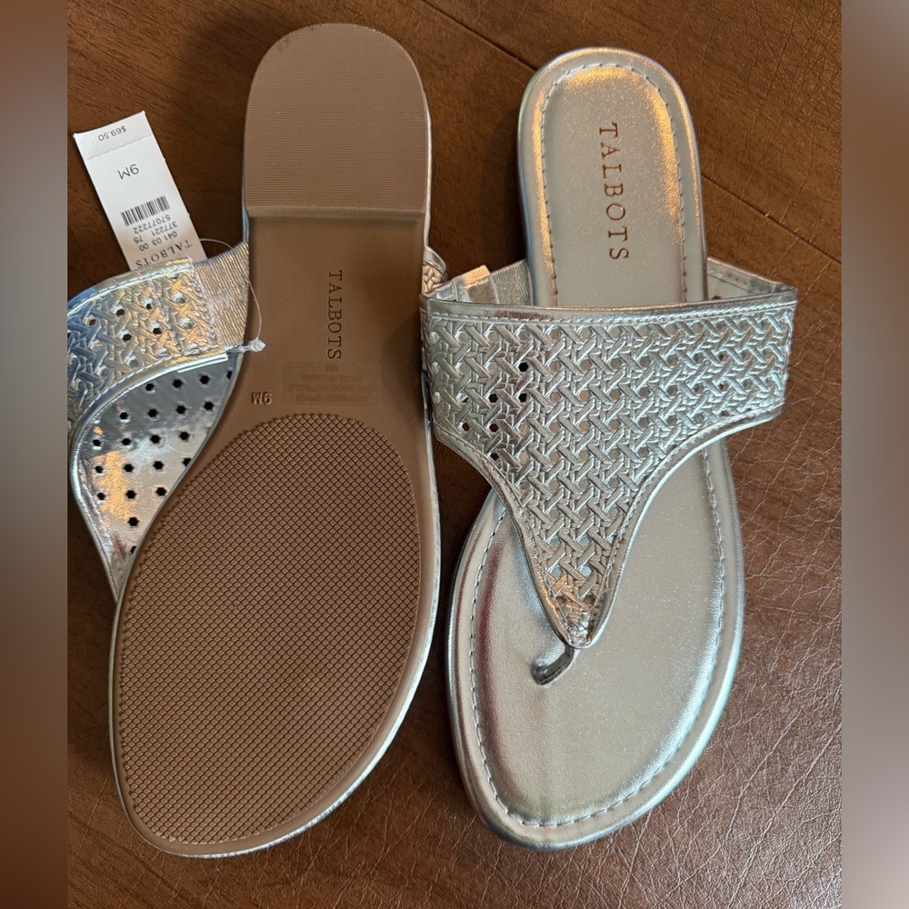 NWT Talbots Metallic Silver Woven Sandals SZ 9 Never Worn - Picture 5 of 12